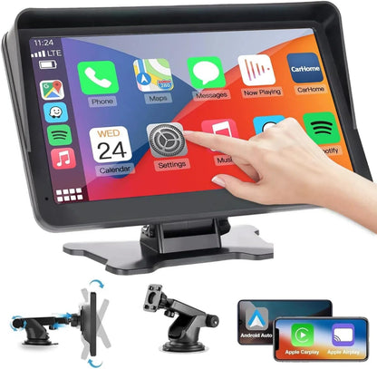 Portable Wireless Car Stereo with Apple CarPlay/Android Auto,7" HD Portable Touch Screen Car Radio Multimedia Player with Bluetooth, Navigation, Mirror Link for All Vehicles（No Backup Camera）
