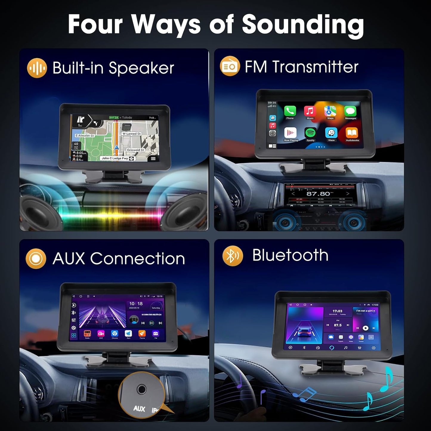 Portable Wireless Car Stereo with Apple CarPlay/Android Auto,7" HD Portable Touch Screen Car Radio Multimedia Player with Bluetooth, Navigation, Mirror Link for All Vehicles（No Backup Camera）