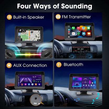 Portable Wireless Car Stereo with Apple CarPlay/Android Auto,7" HD Portable Touch Screen Car Radio Multimedia Player with Bluetooth, Navigation, Mirror Link for All Vehicles（No Backup Camera）