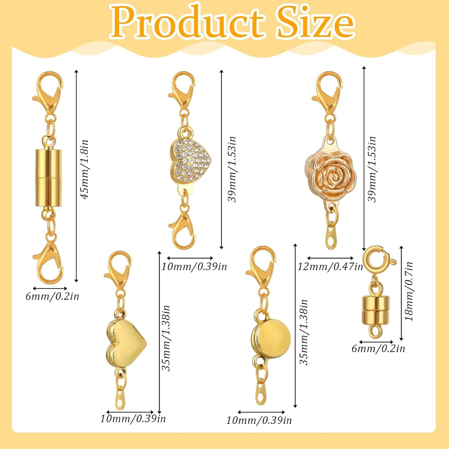 Qianyu12 Pcs 6 Styles Suction Necklace Clasps and Closures Gold and Silver Plated Jewelry Extender Locking Suction Lobster Bracelet Clasp Helper for Jewelry Necklaces Bracelets Making