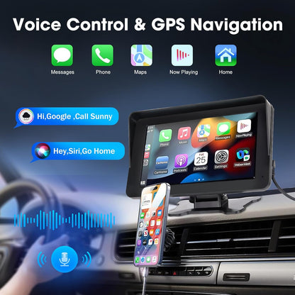 Portable Wireless Car Stereo with Apple CarPlay/Android Auto,7" HD Portable Touch Screen Car Radio Multimedia Player with Bluetooth, Navigation, Mirror Link for All Vehicles（No Backup Camera）