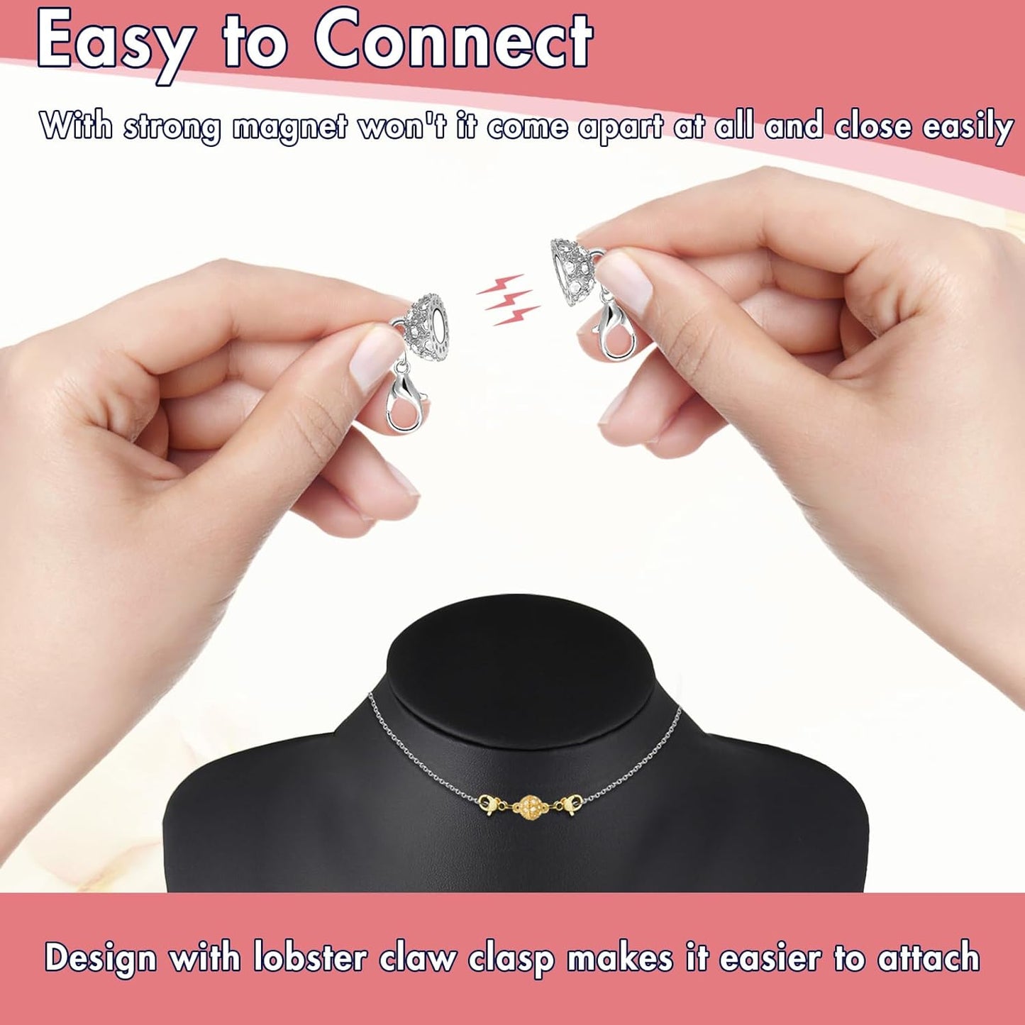 Magnetic Necklace Clasps and Closures Easy Jewelry Converter for Women, Seniors, and Everyday Wear