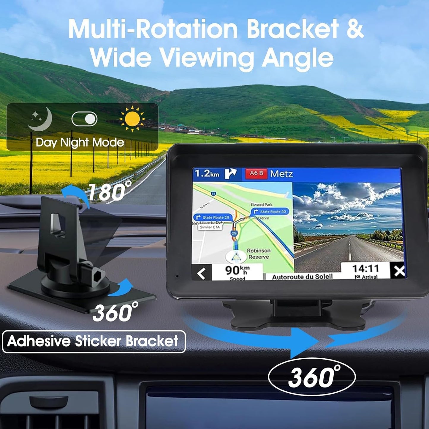 Portable Wireless Car Stereo with Apple CarPlay/Android Auto,7" HD Portable Touch Screen Car Radio Multimedia Player with Bluetooth, Navigation, Mirror Link for All Vehicles（No Backup Camera）