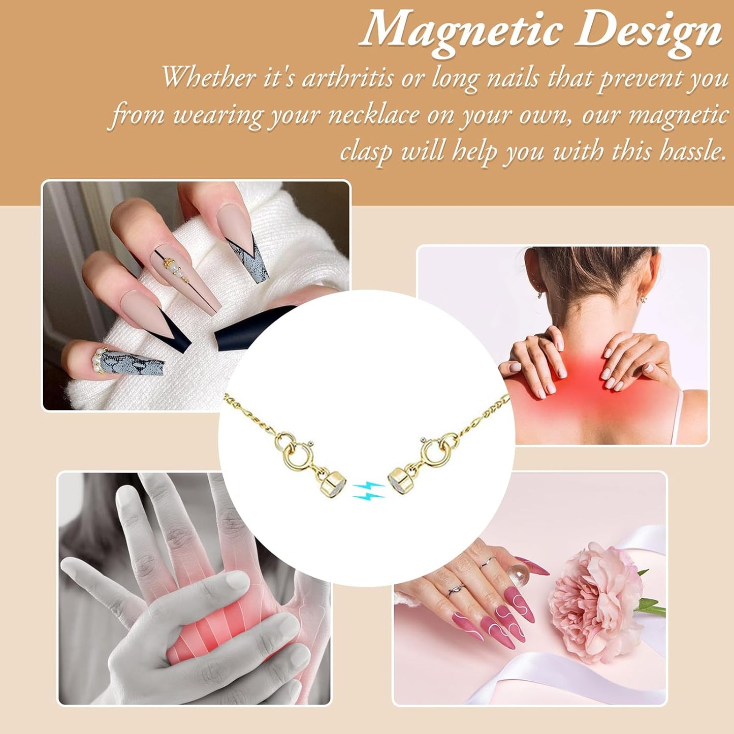 Magnetic Necklace Clasps and Closures Easy Jewelry Converter for Women, Seniors, and Everyday Wear