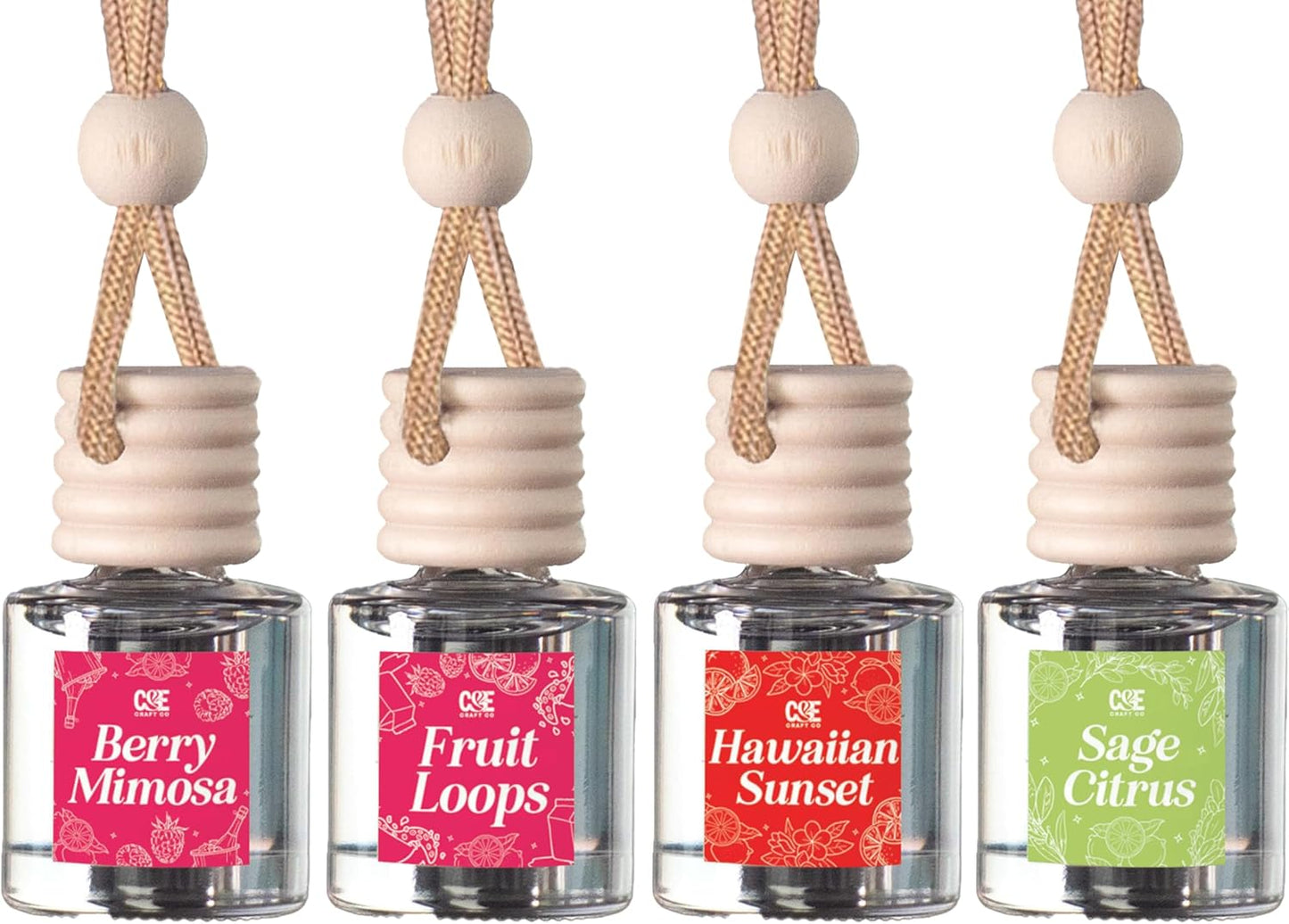 CE Craft Hanging Car Air Freshener – Fragrance Oil Diffuser with Essential Oils – Long-Lasting Aromatherapy Scents for Automobiles – 4 Pack